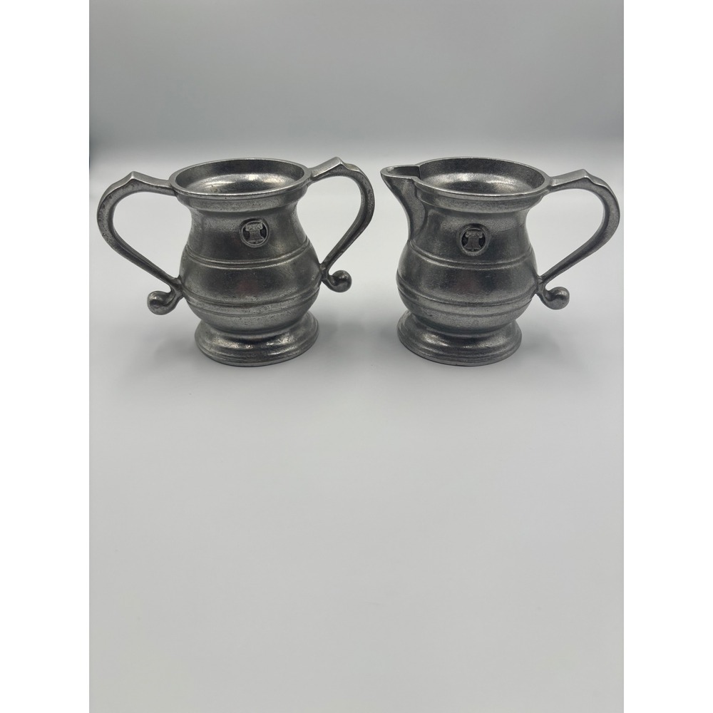 Wilton Armetale Liberty Bell Pewter Creamer and‎ Sugar Bowl Set Made in USA